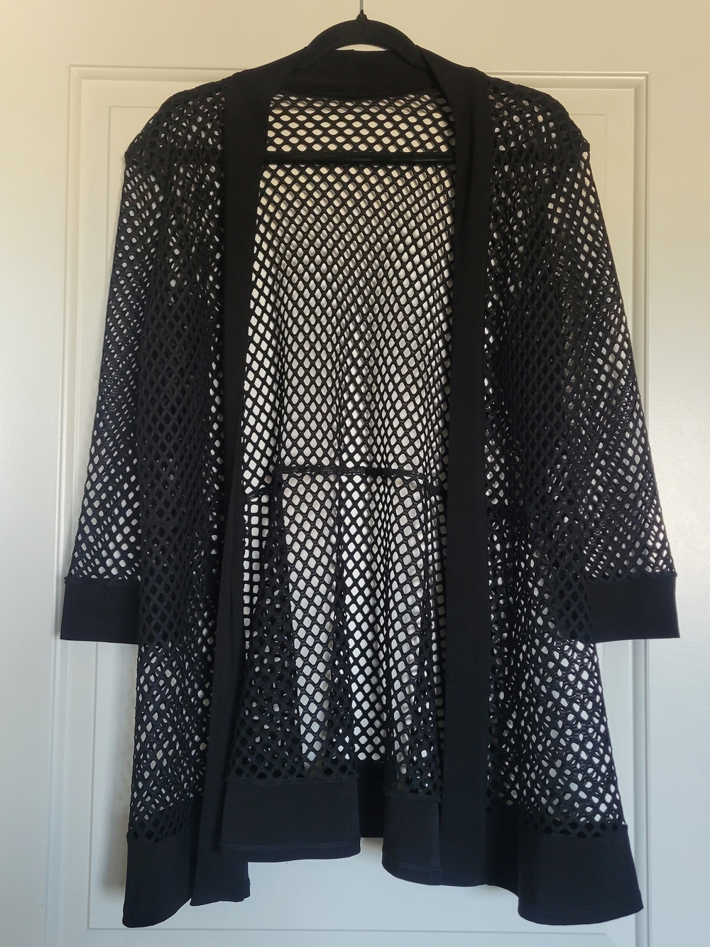 Black Long Sleeve Mesh Summer Vacation Beach Swim Coverup Open Cardigan Size M/L